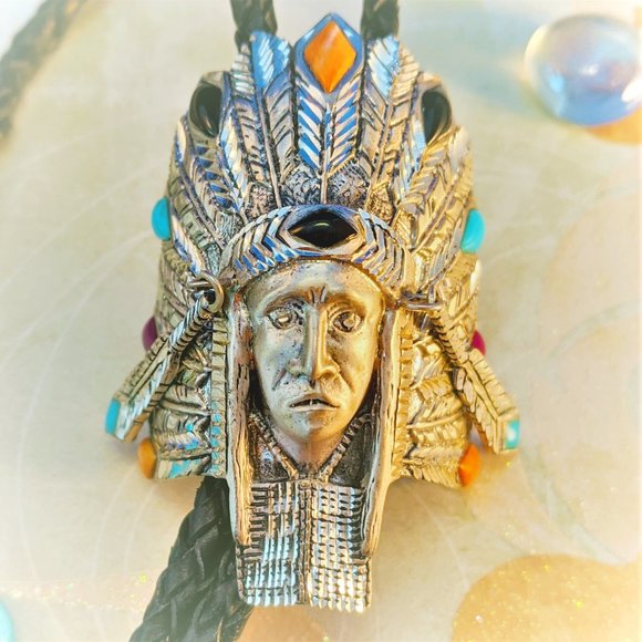 Vintage Other - SOUTHWEST STERLING CHIEF HEADDRESS BOLO TIE CLIP